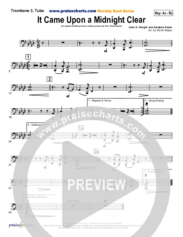 It Came Upon A Midnight Clear Trombone 3/Tuba (Traditional Carol / PraiseCharts)