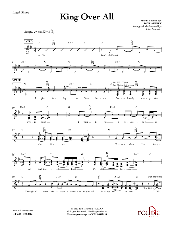 King Over All Lead Sheet (Red Tie Music)