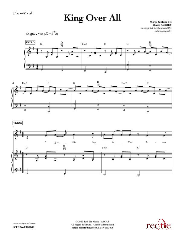 King Over All Piano/Vocal (Red Tie Music)