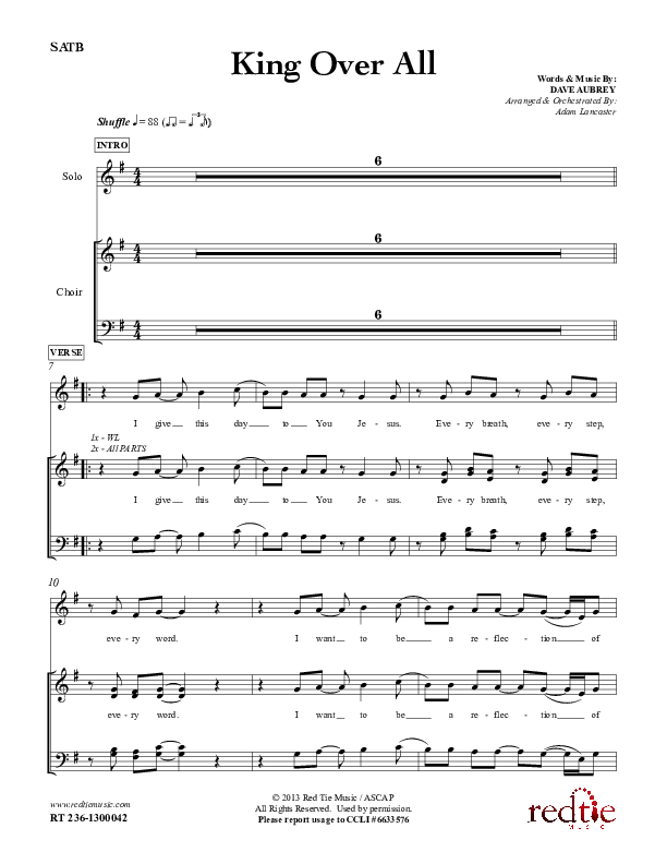 King Over All Lead & Piano (Red Tie Music)