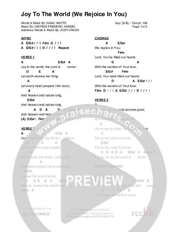 Joy To The World (We Rejoice In You)  Chords & Lyrics (Red Tie Music)