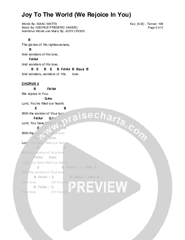 Joy To The World (We Rejoice In You)  Chords & Lyrics (Red Tie Music)