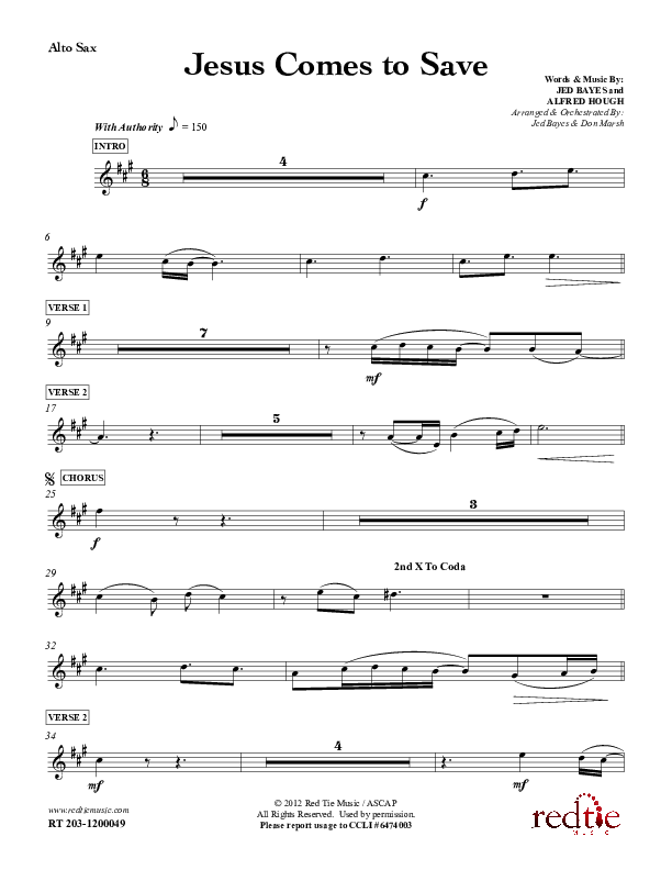Jesus Comes To Save Alto Sax (Red Tie Music)