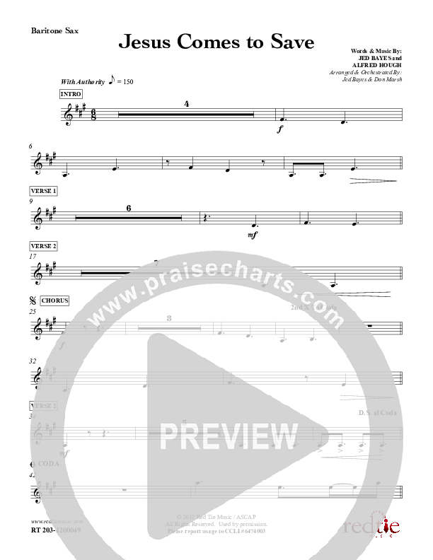Jesus Comes To Save Bari Sax (Red Tie Music)