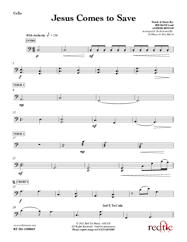Jesus Comes To Save Cello (Red Tie Music)