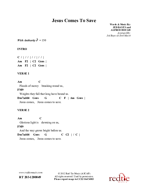 Jesus Comes To Save Chords & Lyrics (Red Tie Music)