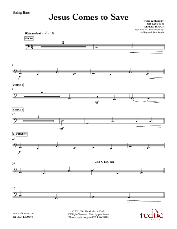 Jesus Comes To Save Double Bass (Red Tie Music)