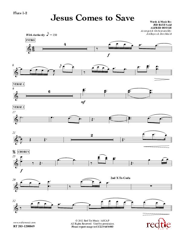 Jesus Comes To Save Flute 1/2 (Red Tie Music)