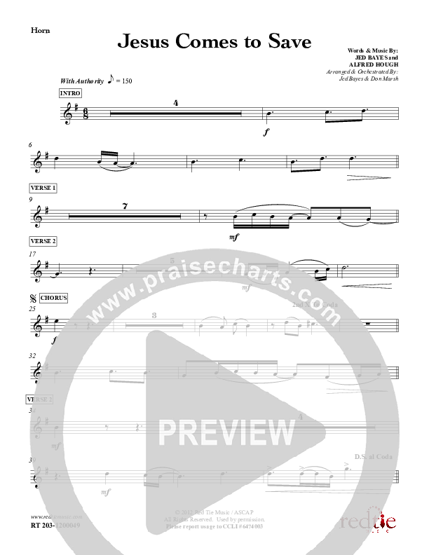 Jesus Comes To Save French Horn (Red Tie Music)