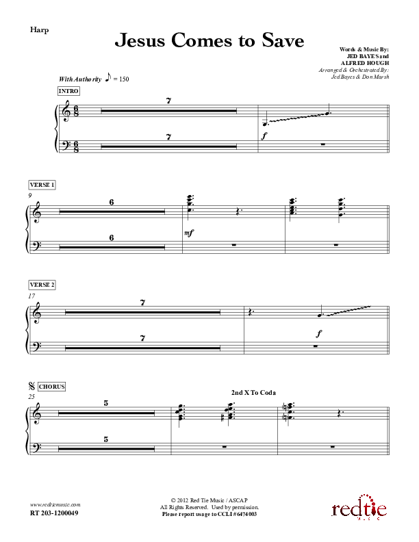 Jesus Comes To Save Harp (Red Tie Music)