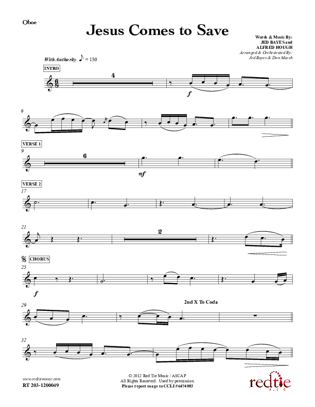 Jesus Comes To Save Oboe (Red Tie Music)