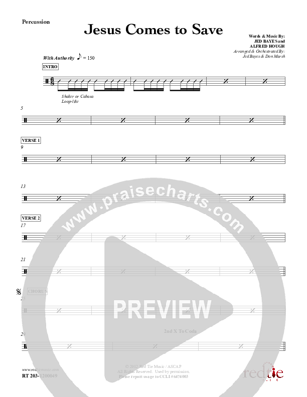 Jesus Comes To Save Percussion (Red Tie Music)
