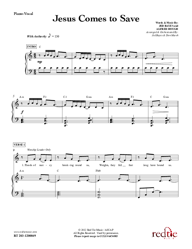 Jesus Comes To Save Piano/Vocal (Red Tie Music)