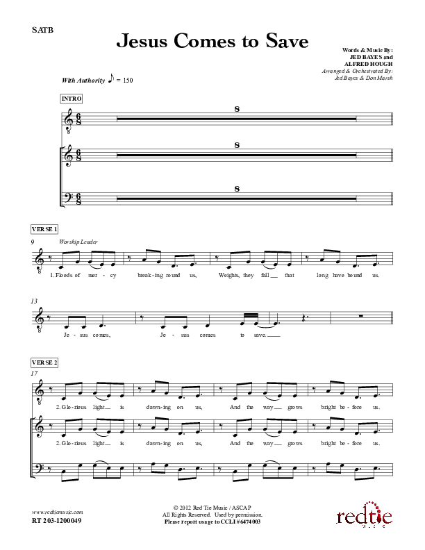 Jesus Comes To Save Piano/Vocal (SATB) (Red Tie Music)