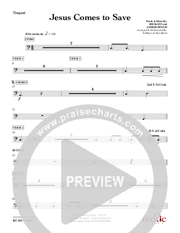 Jesus Comes To Save Timpani (Red Tie Music)