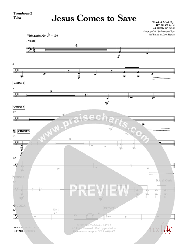 Jesus Comes To Save Trombone 3/Tuba (Red Tie Music)