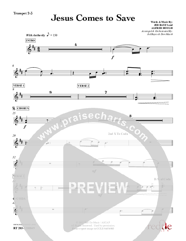 Jesus Comes To Save Trumpet 2/3 (Red Tie Music)