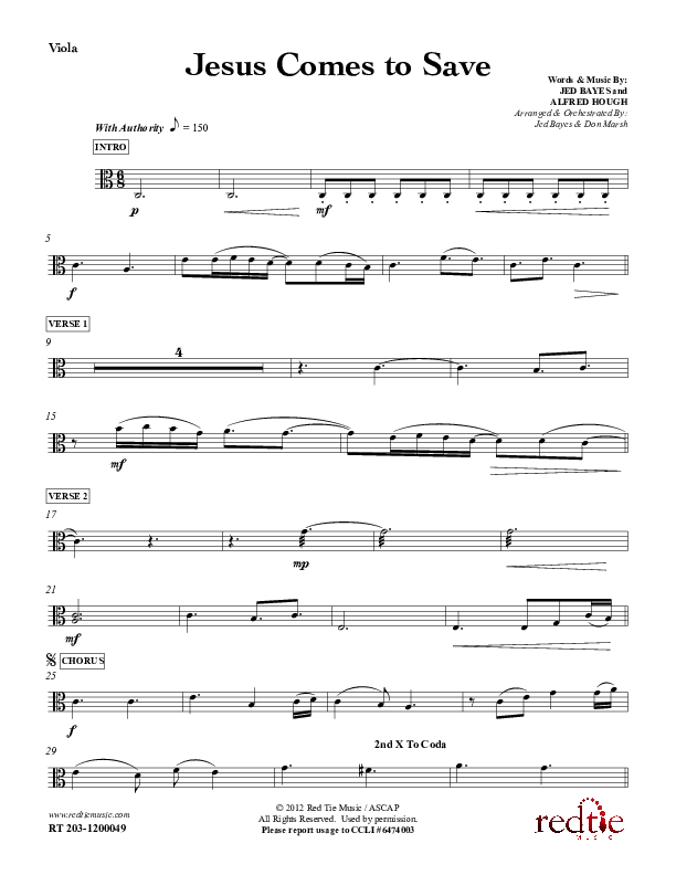 Jesus Comes To Save Viola (Red Tie Music)