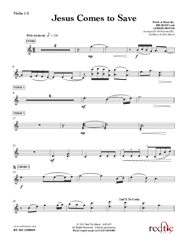 Jesus Comes To Save Violin 1/2 (Red Tie Music)