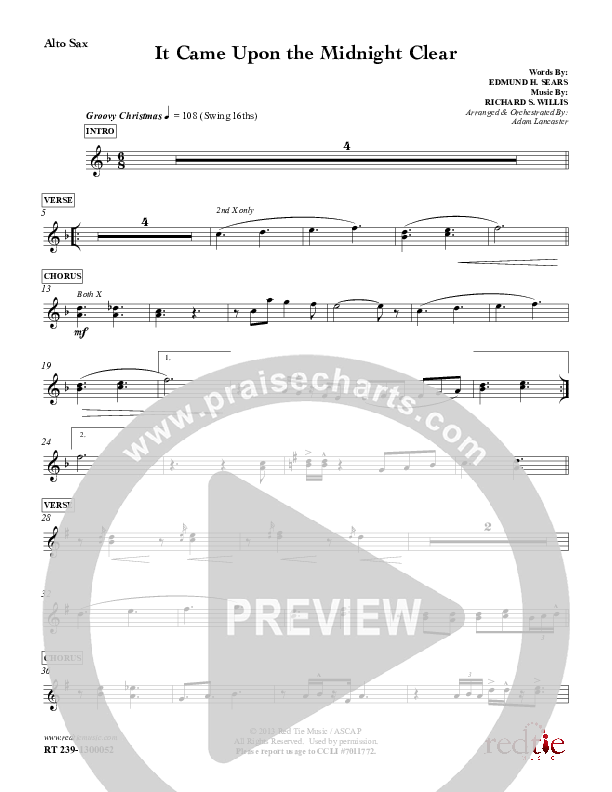 It Came Upon The Midnight Clear Alto Sax (Red Tie Music)