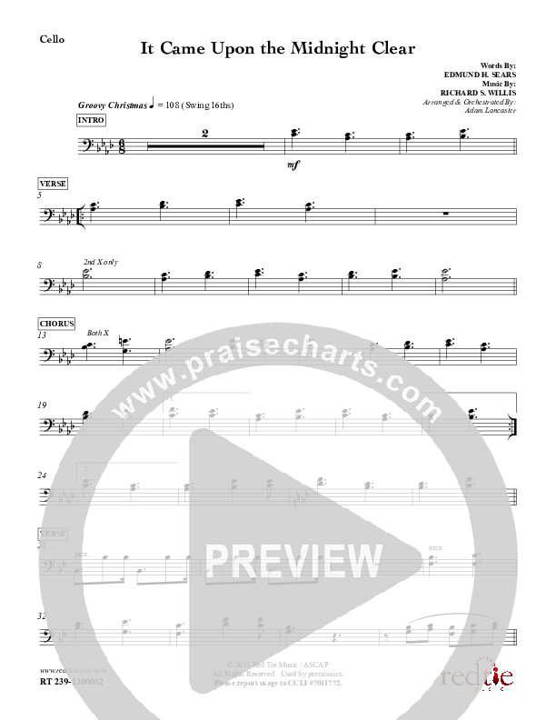 It Came Upon The Midnight Clear Cello (Red Tie Music)