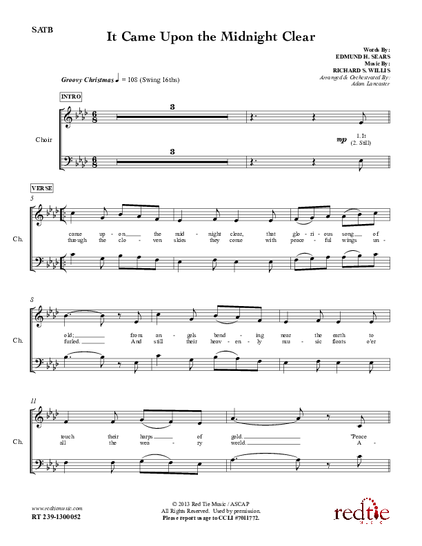 It Came Upon The Midnight Clear Choir Sheet (SATB) (Red Tie Music)