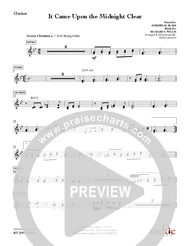 It Came Upon The Midnight Clear Clarinet (Red Tie Music)