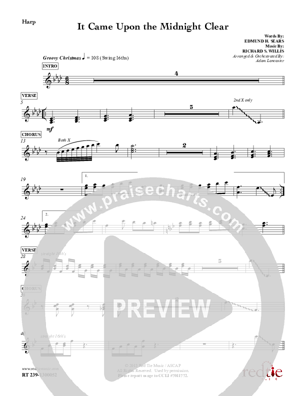 It Came Upon The Midnight Clear Harp (Red Tie Music)