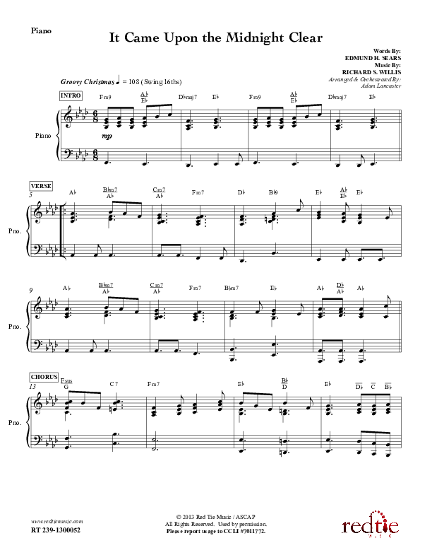 It Came Upon The Midnight Clear Piano Sheet (Red Tie Music)