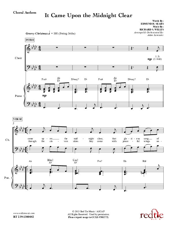 It Came Upon The Midnight Clear Piano/Vocal (Red Tie Music)