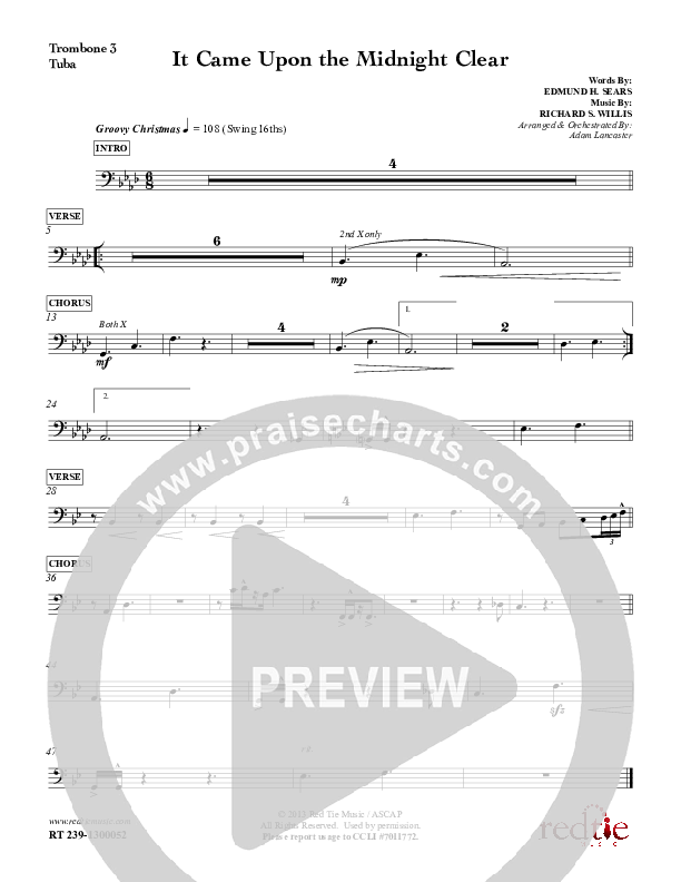 It Came Upon The Midnight Clear Trombone 3/Tuba (Red Tie Music)