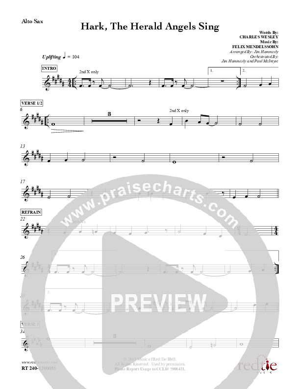 Hark The Herald Angels Sing Alto Sax (Red Tie Music)