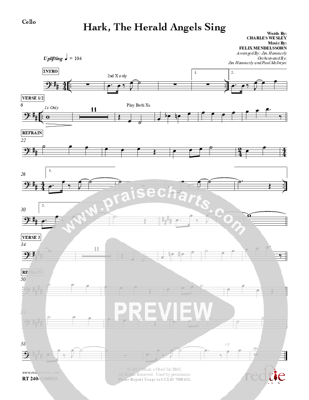 Hark The Herald Angels Sing Cello (Red Tie Music)