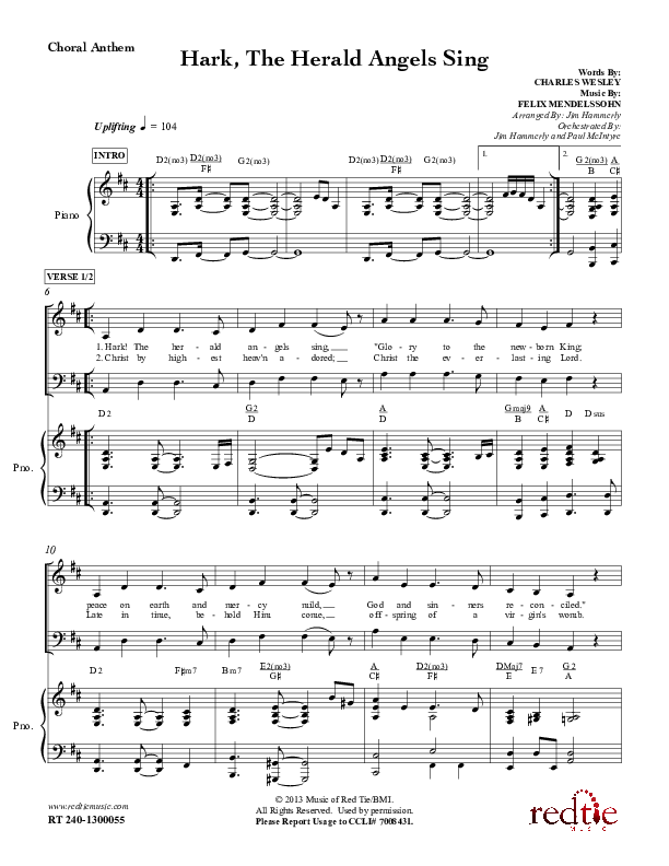 Hark The Herald Angels Sing Choir Sheet (SATB) (Red Tie Music)