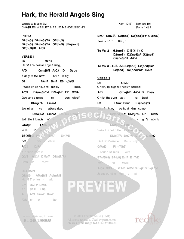 Hark The Herald Angels Sing Chords & Lyrics (Red Tie Music)