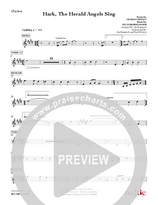 Hark The Herald Angels Sing Clarinet (Red Tie Music)