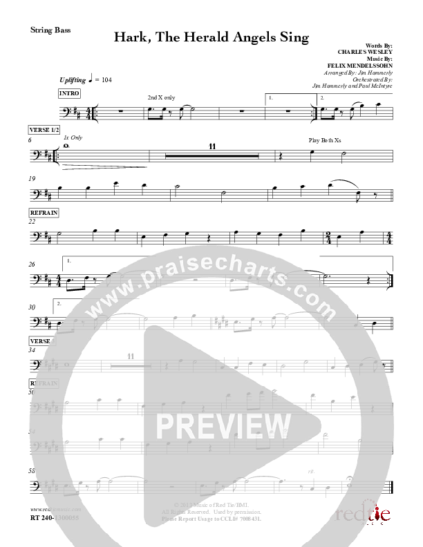 Hark The Herald Angels Sing Double Bass (Red Tie Music)