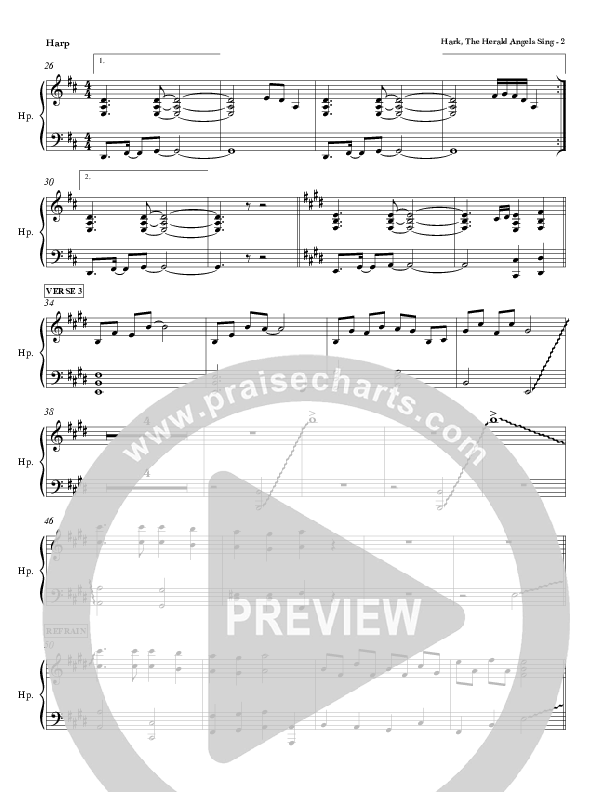 Hark The Herald Angels Sing Harp (Red Tie Music)