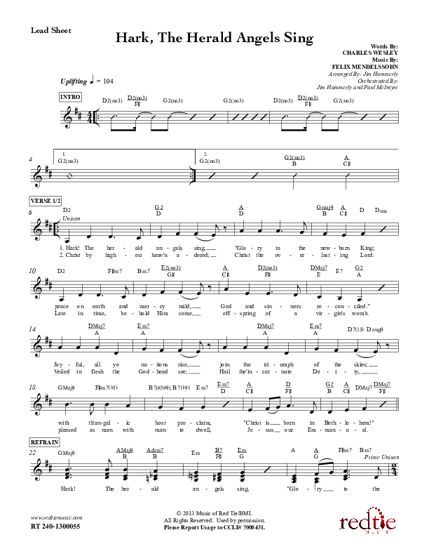 Hark The Herald Angels Sing Lead Sheet (Red Tie Music)