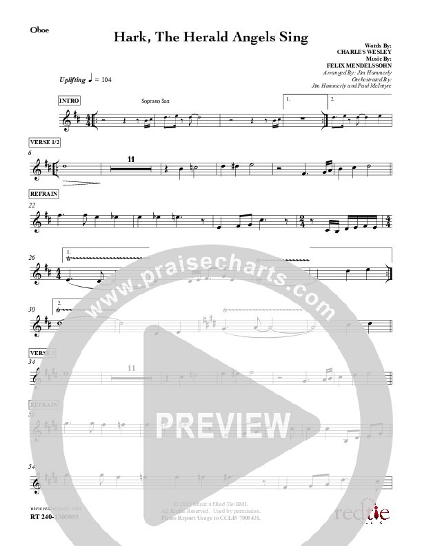 Hark The Herald Angels Sing Oboe (Red Tie Music)