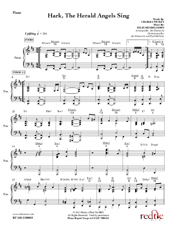 Hark The Herald Angels Sing Piano Sheet (Red Tie Music)