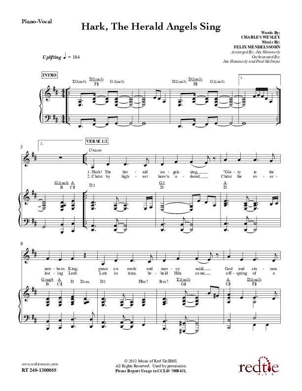 Hark The Herald Angels Sing Piano/Vocal (Red Tie Music)