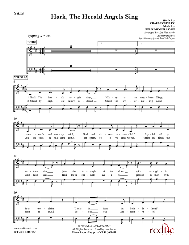 Hark The Herald Angels Sing Piano/Vocal (SATB) (Red Tie Music)