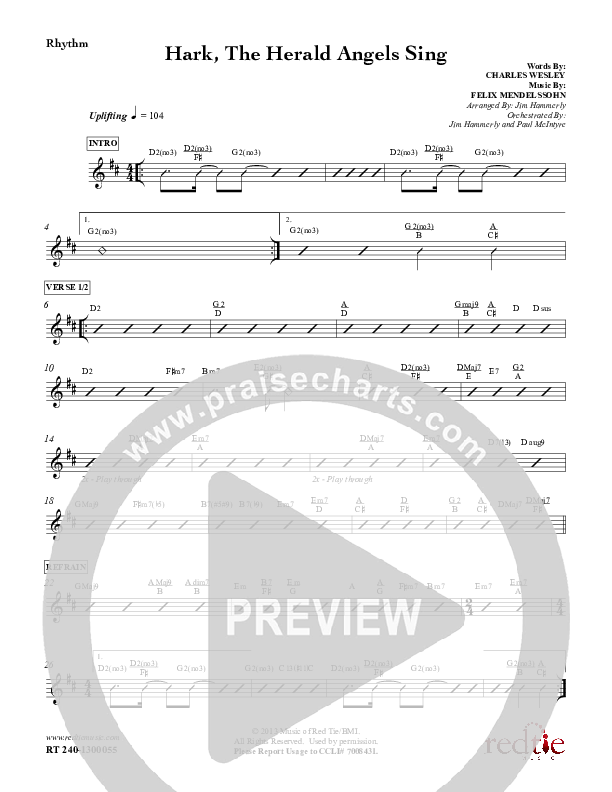 Hark The Herald Angels Sing Rhythm Chart (Red Tie Music)