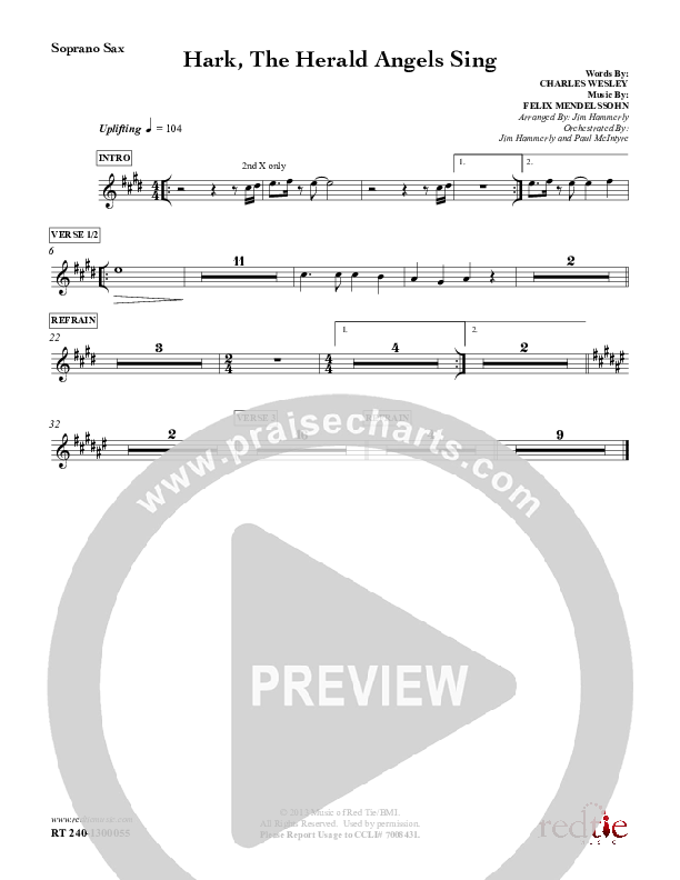 Hark The Herald Angels Sing Soprano Sax (Red Tie Music)