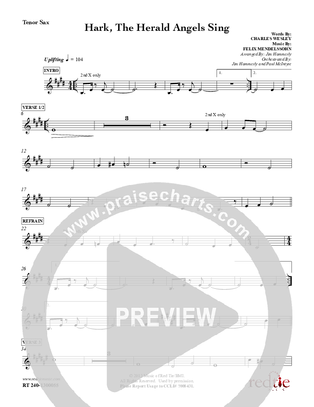 Hark The Herald Angels Sing Tenor Sax 2 (Red Tie Music)