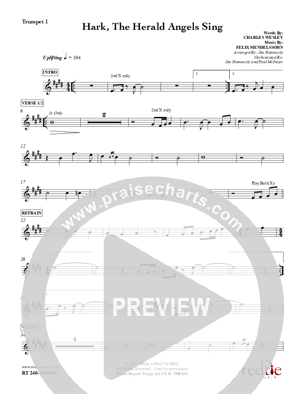 Hark The Herald Angels Sing Trumpet 1 (Red Tie Music)