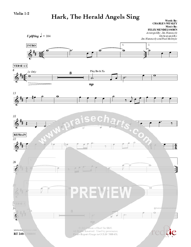 Hark The Herald Angels Sing Violin 1/2 (Red Tie Music)