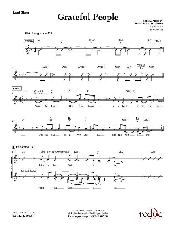 Grateful People  Lead Sheet (Red Tie Music)