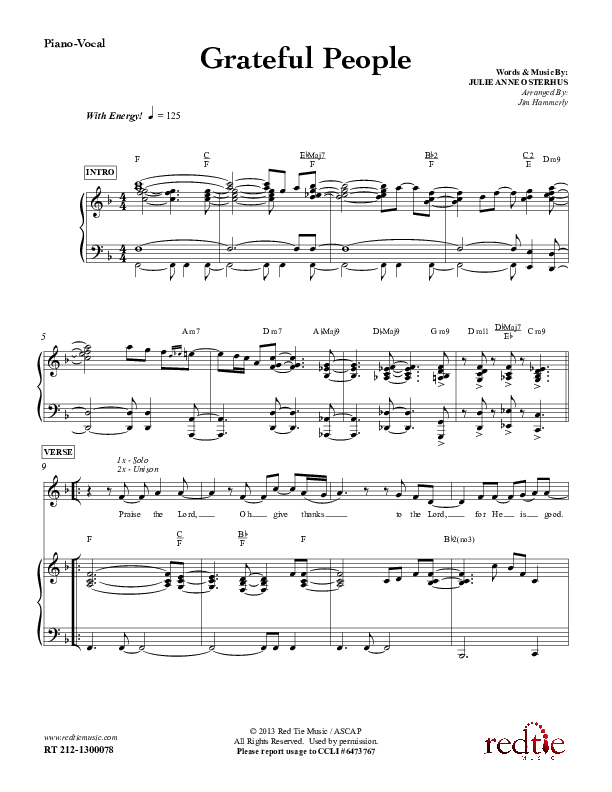 Grateful People  Piano/Vocal (Red Tie Music)